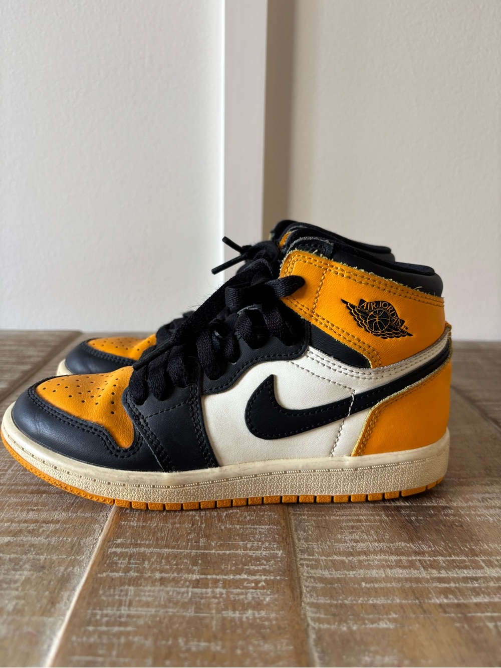 Nike Air Jordan 1 Mid Kids Shoes - Black, White & Yellow- 1Y